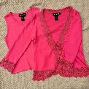 J.A.C. Pink Lace Trim Twinset Cardigan & Tank Y2K Coquette NWOT